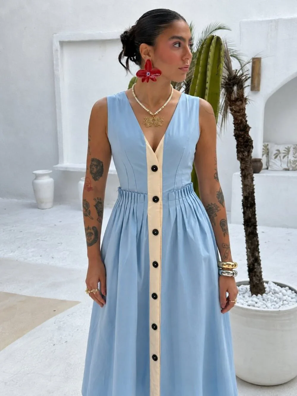 Marni Sky Blue Button Front Midi Dress Sleeveless Cotton Poplin EU M - Picture 2 of 10